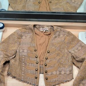 Free People Tan and Gray Patterned Blazer